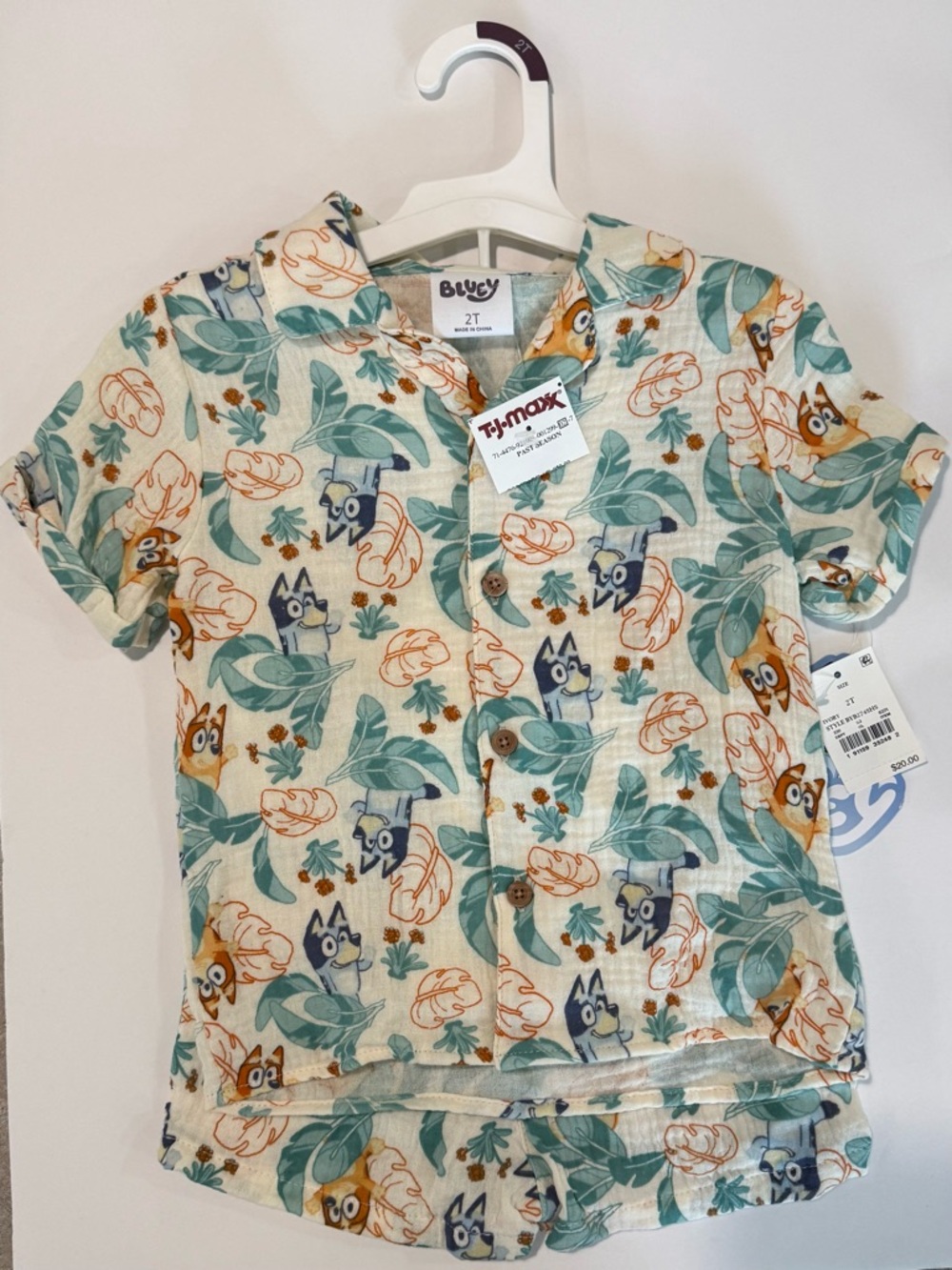 2T Bluey Short Sleeve Button-Front Shirt & Short set - NWT